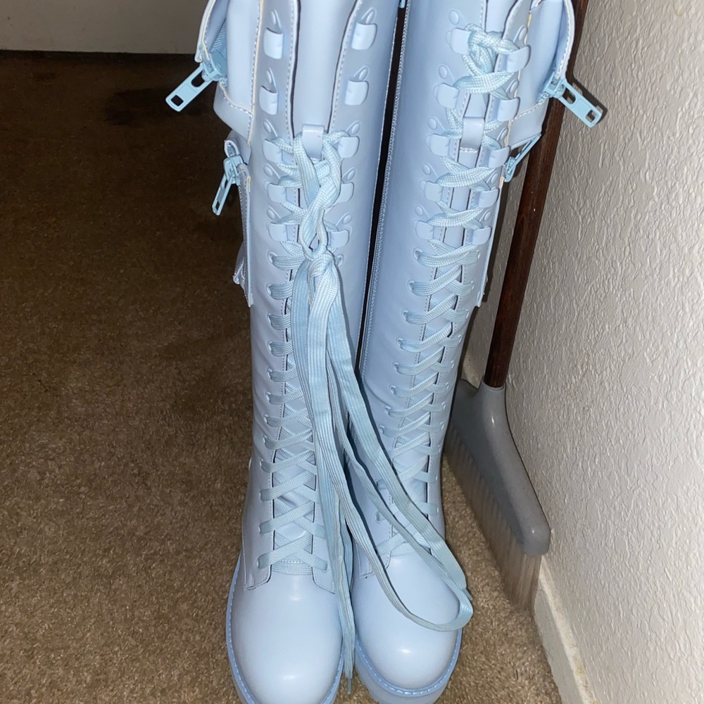 BABY BLUE OBSIDIAN POCKET COMBAT BOOTS